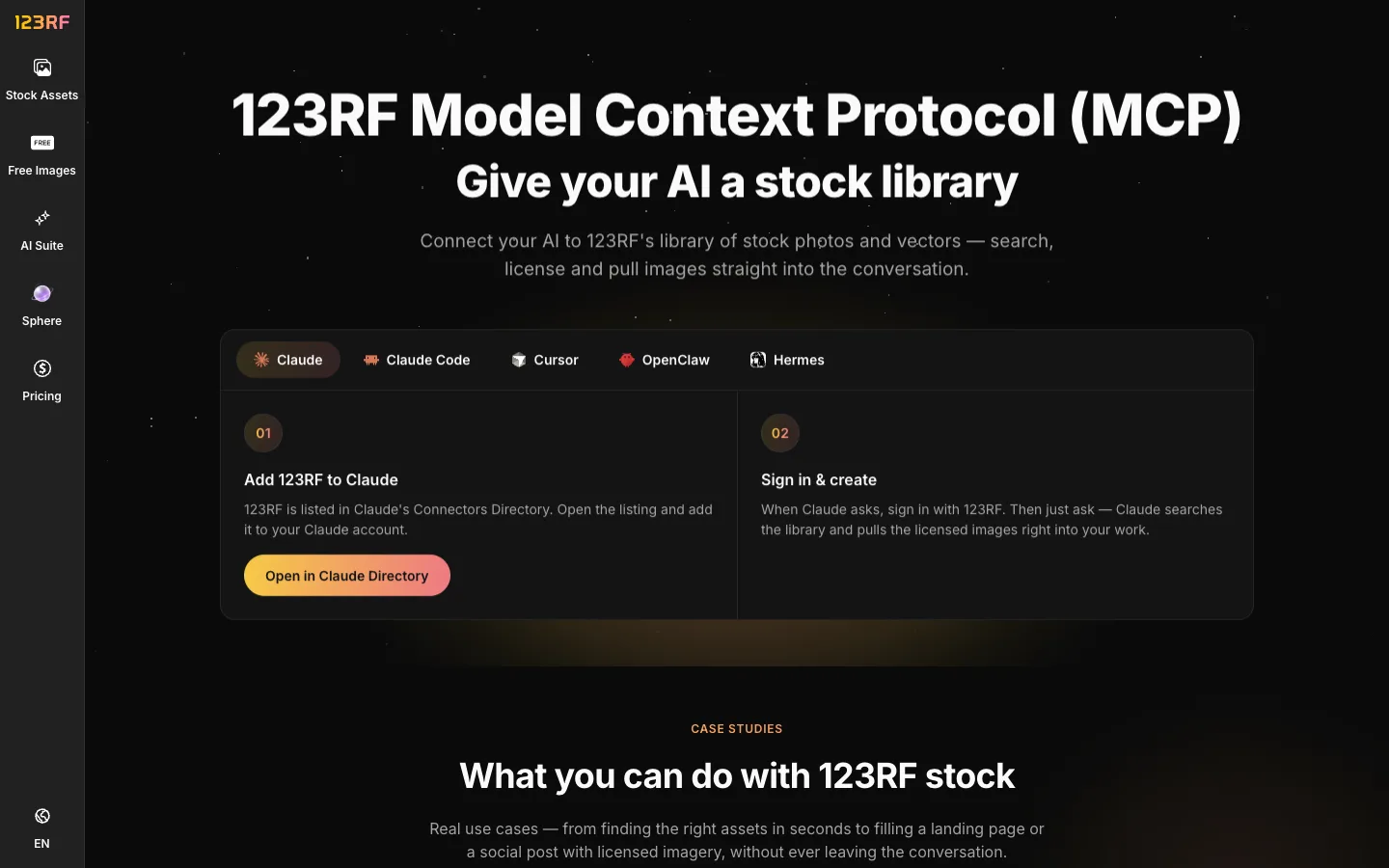 The 123RF MCP landing page